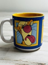 Vintage Disney Store Winnie The Pooh TIGGER Face Coffee Cup Mug Blue Yellow