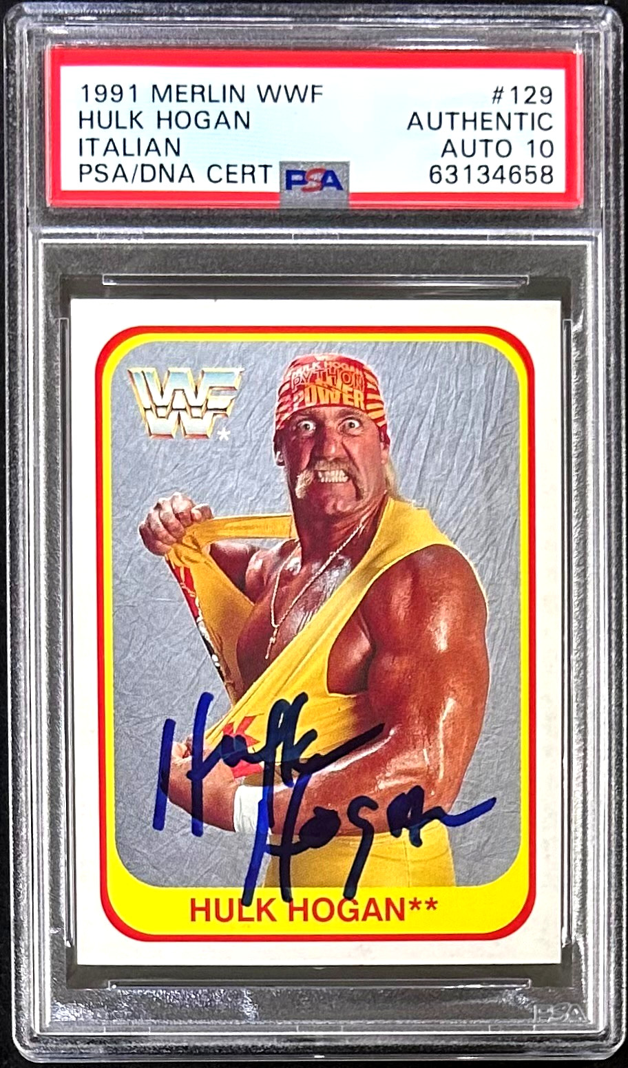 Hulk Hogan Signed 1991 Merlin Italian WWF Card #129 PSA/DNA 63134658  Auto 10
