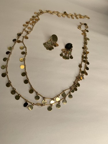 Vtg Vendome Gold Tone Dangle Coin Disks 54”LNecklace 1.5”L Earring Set - Picture 9 of 9