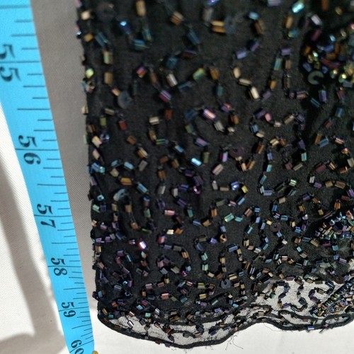 Vintage 90s JMDC Evening Gown Prom Dress Silk Black Iridescent Floral Sequin - Picture 13 of 15