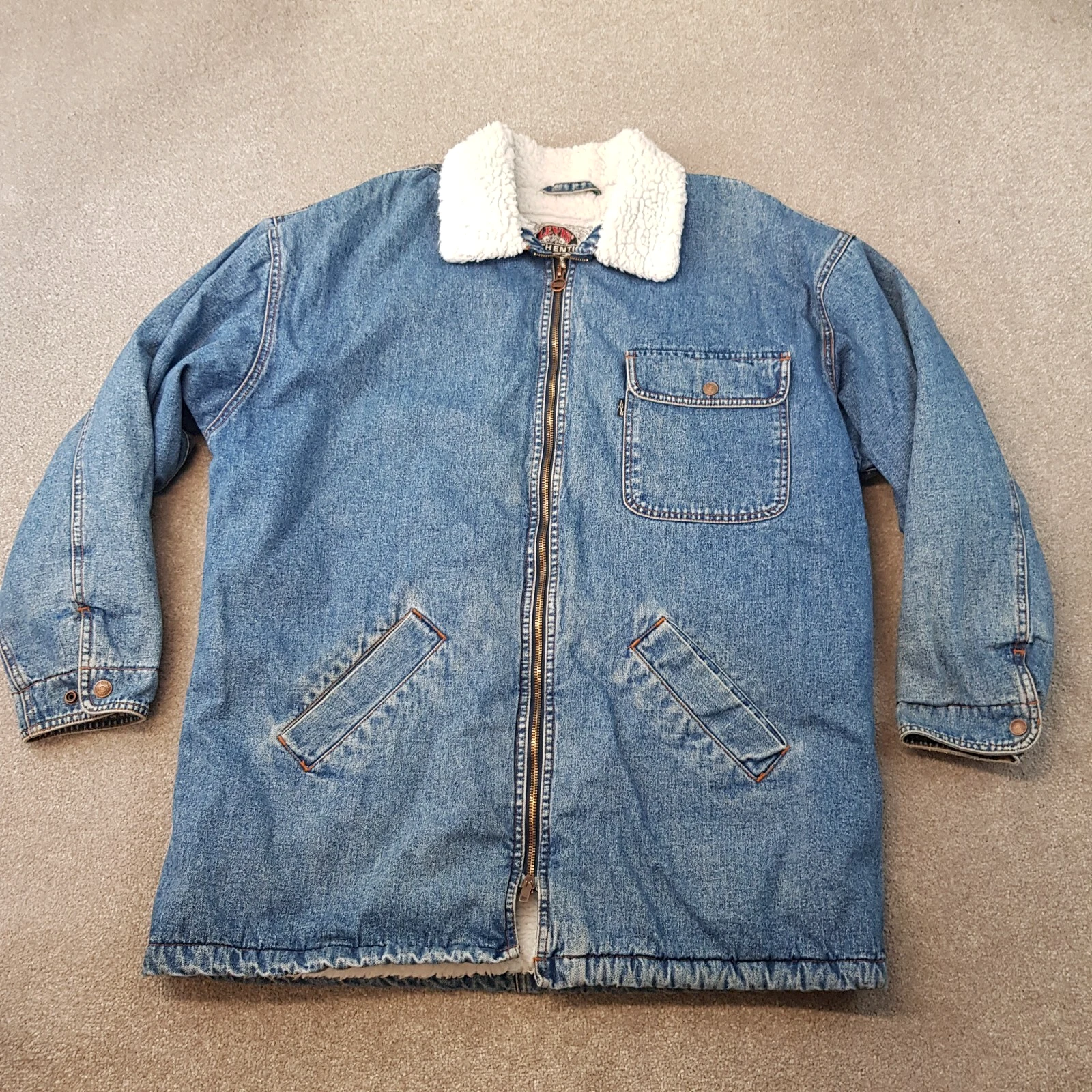 Vintage Levis Mens Jacket Small Blue Denim Sherpa Fleece Lined Zip Oversize 80s