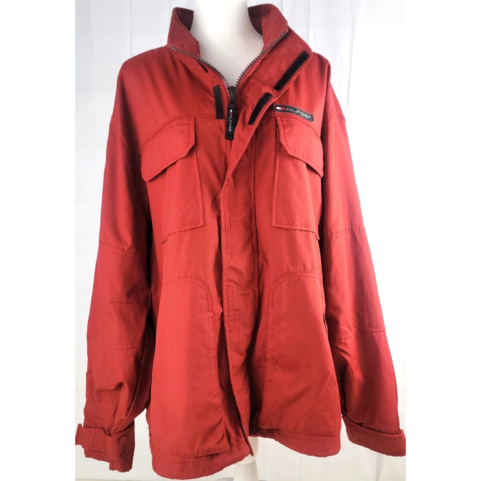 Vintage Tommy Hilfiger SCI MAC Jacket XL Red Utility Y2K Nylon Mesh Lined