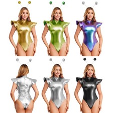 Women Unitard World Jumpsuit Shiny Costume Astronaut Bodysuit Headwear Catsuit