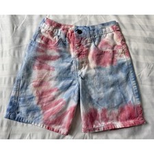 Vintage Blue 90s Y2K Girls Red White Blue Tie-Dye Denim Shorts Size 12 USA