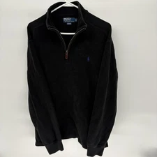 Vintage Polo Ralph Lauren Black Heavy Knit Quarter Zip Sweater Blue Pony Men XL