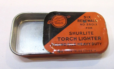 Old 1920s Empty Tin Slide Top Antique Box Renewals Shurlite Torch Lighter Flints