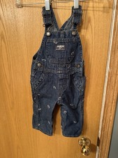 OshKosh B'gosh Blue Denim Overalls 9M Embroidered Pockets Unisex Baby
