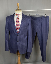 MINT Boggi Milano Men's Blue Wool Striped Wool 2 Piece Suit Size 52