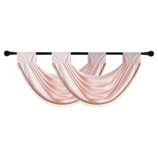 Waterfall Valance Curtains Pink Swag for Windows 2 Pack Decorative Beads Trim...