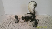 Vintage Skunk Ceramic Figurine of Mother & Two Chained Babies