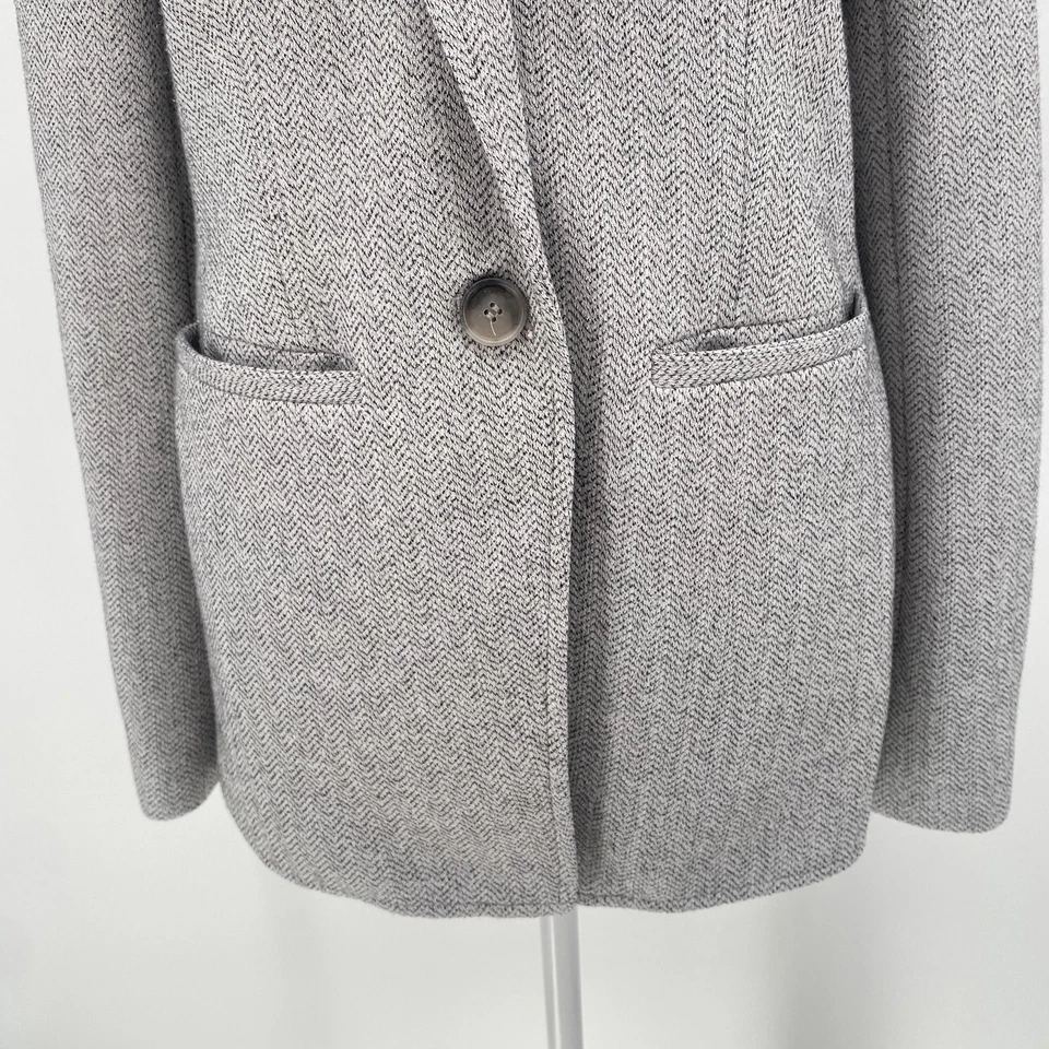 LOFT Blazer Women 4 Gray Herringbone One Button Notch Lapel Jacket Career Office - Image 4 of 4
