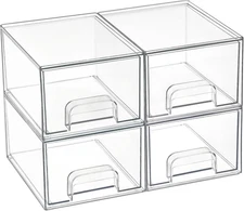 4 Pack Small Clear Stackable Storage Drawers Acrylic Bathroom Makeup Organizers