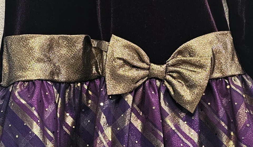 Bonnie Jean Girl's Holiday Christmas Dress Velvet Purple Plaid Girls Size 16 - Image 3 of 4