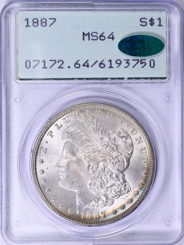 1887 P Morgan Silver Dollar PCGS MS64 CAC Green OGH Gen 1.2 Rattler