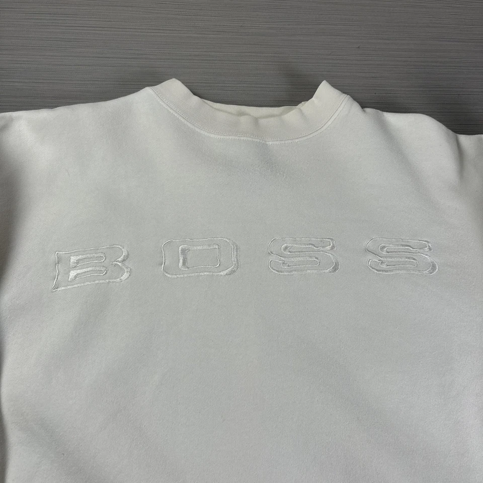 BOSS Hugo Boss Sweatshirt Mens Large White Embroidered Spell Out Logo Pullover - Image 3 of 4