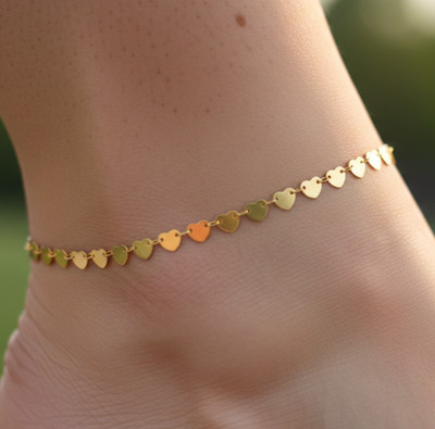 Elegant 18K Gold Plated Heart Charm Anklet Minimalist Brass Chain Anklet