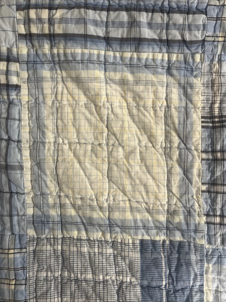 ЛОСКУТНОЕ ОДЕЯЛО NAUTICA СИНЕ-ЖЕЛТЫЕ ЧЕРНО-БЕЛЫЕ ПОЛОСКИ КЛЕТЧАТОЕ (1) ДВОЙНОЕ 64X86 - Изображение 4 из 4