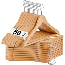 Premium Wooden Hangers 50 Pack Non-Slip Coat Clothes Hangers w/360  Swivel Hook