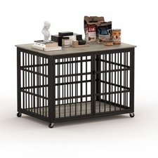 Side Opening Furniture Style Dog Crate Flip-Up Wrought Iron Frame Kennel Cage