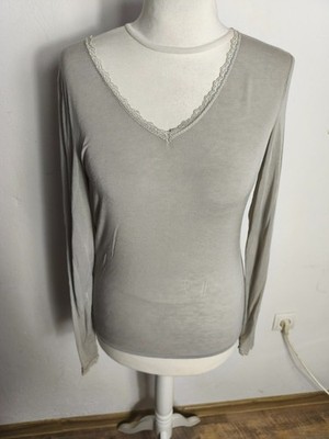 MADE IN ITALY leichtes Kaschmirshirt Langarmshirt m. Spitze Gr. 36 38 40 42 NEU