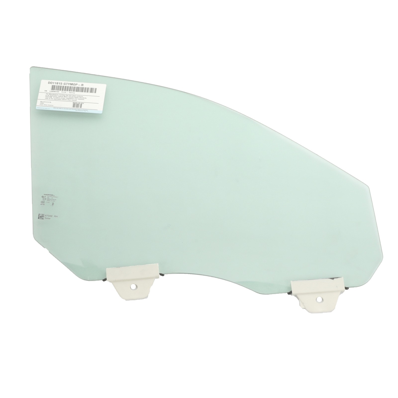Cristal de puerta delantera derecho para Chrysler, Jeep, Dodge, Ram (P/N 68068670AE)