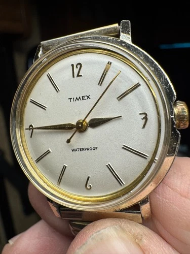 Timex Vintage 1960 Marlin 35MM Gold Tone Aluminum Case Runs Good