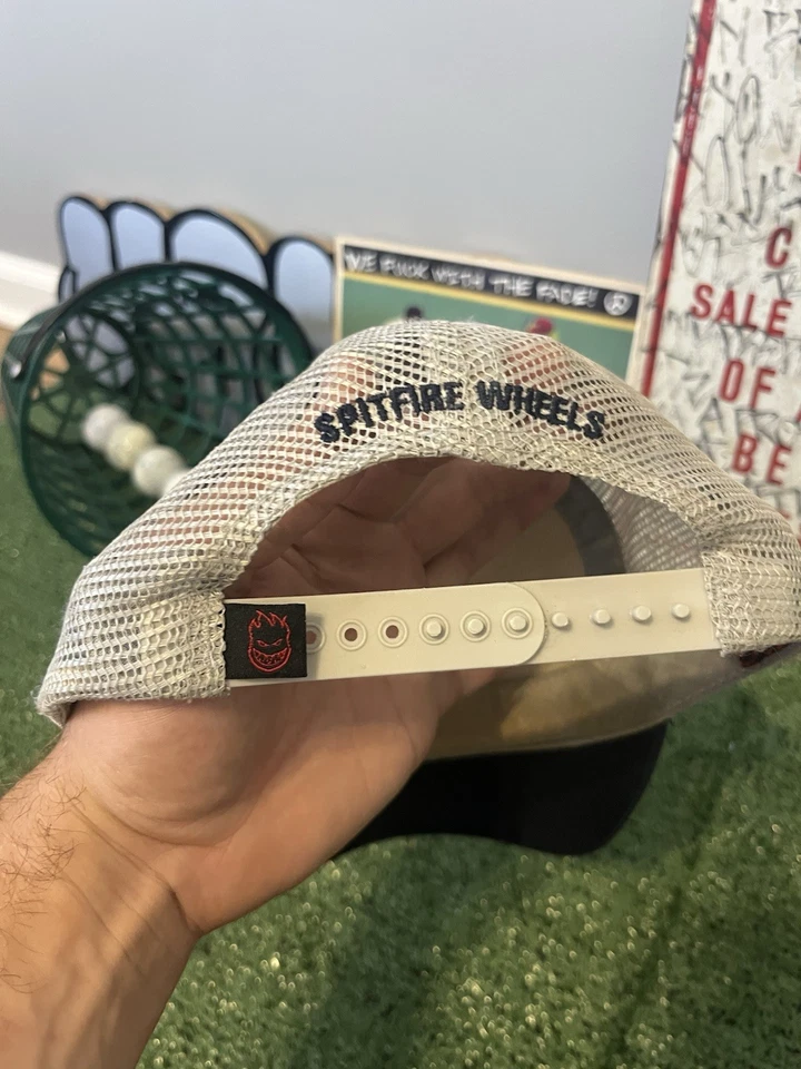 Sombrero de camionero de malla vintage Y2K Spitfire Wheels azul marino gris Foto 3 de 3