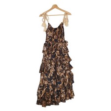 Ulla Johnson Estela Asymmetric Tiered Floral-Print Dress Bronze Brown Size 2
