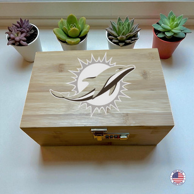 Miami Dolphins Stash Box   Bamboo Storage Box with Lock & Tray