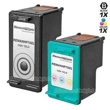 2PK #74XL #75XL BLACK COLOR Ink Set for HP CB336WN CB338WN High Yield Cartridge