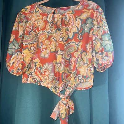 Flying Tomato Tie front Blouse Women s Medium Floral Print Front Tie Crop