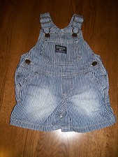 OSHKOSH b'gosh DENIM Striped Railroad Engineer OVERALLS SHORTS BOYS Youth 6 M