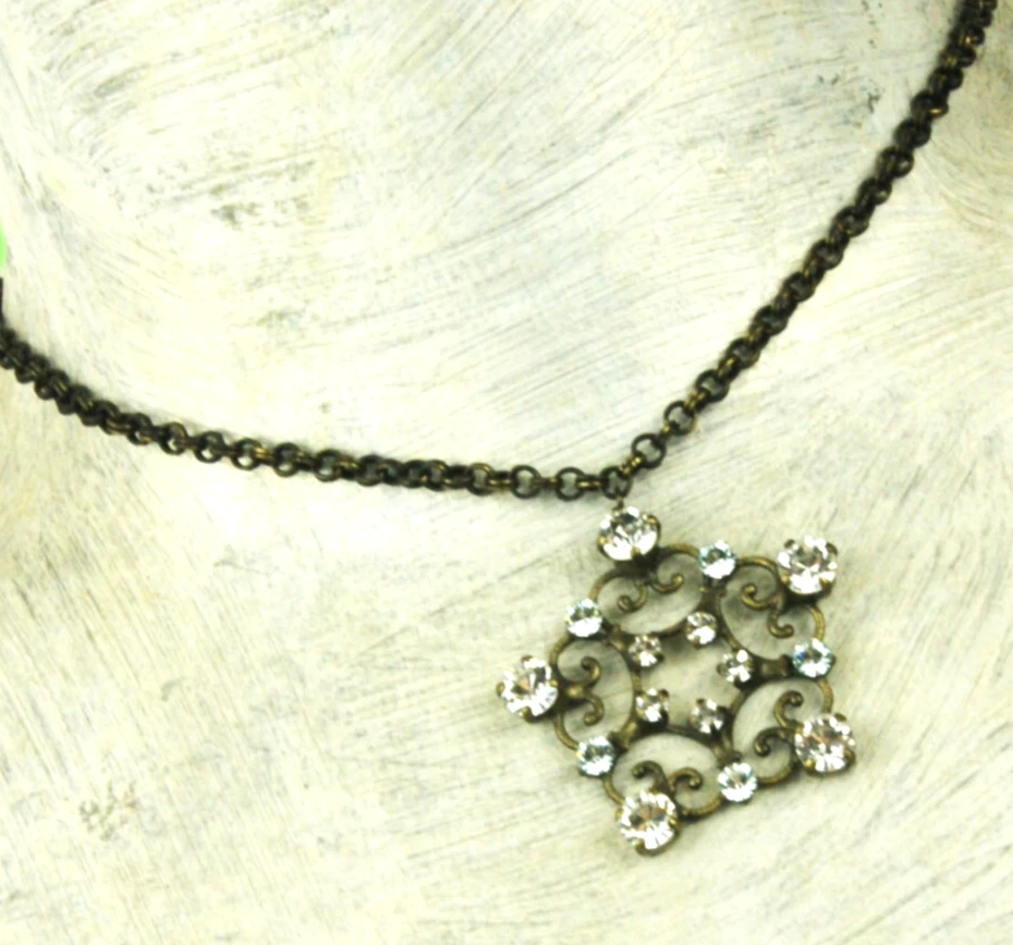 Konplott Kette bronze "Rosette" Swarovski Strasstein weiss neu - Bild 4 von 4