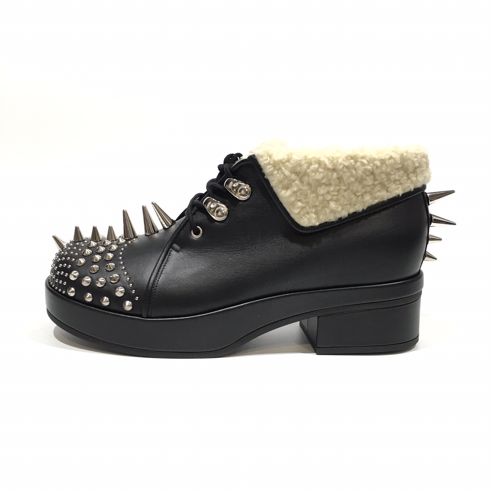 GUCCI Studded Ankle Boots -Black Leather -Faux Fur Lined -US 7 -NIB image 4
