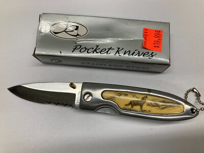 Folding Pocket Knife w/Wolf Inlay RA7037SW