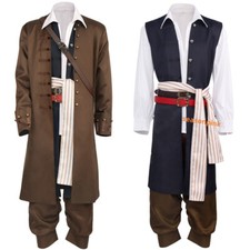 Pirates of the Caribbean Jack Sparrow Cosplay Costume Outfit Coat Full Suit Mens