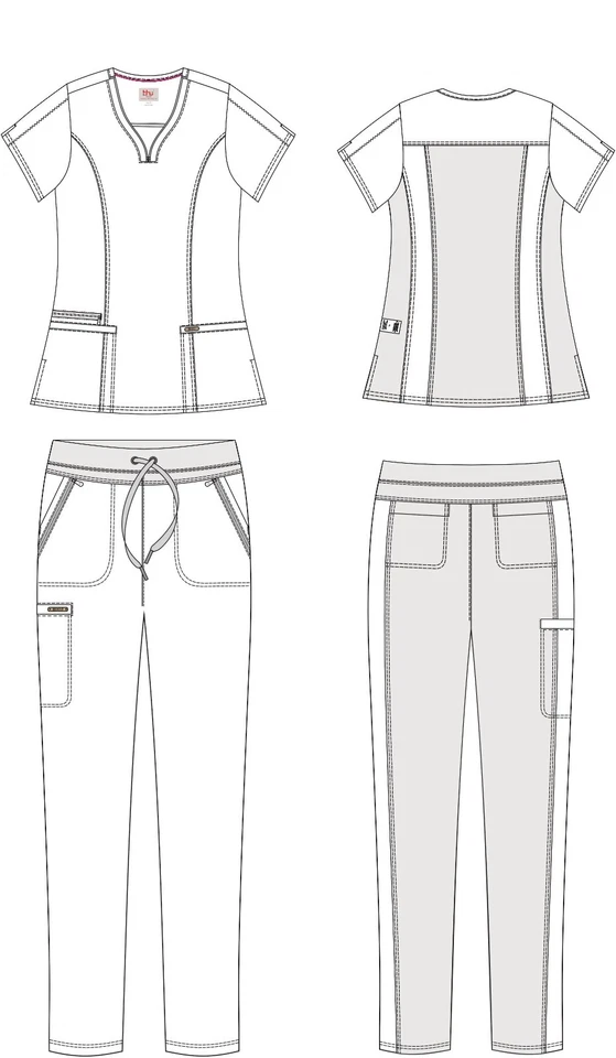 Women's 4 Way STRETCH Sweat Heart Neck Top with Zipper Cargo Scrub Pants - Image 2 of 4