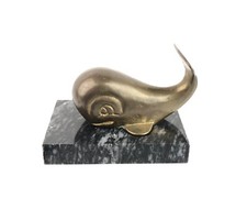 Brass Whale Figure Dark Gray Marble Base Office Desk Paperweight Nautical