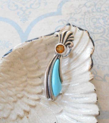 Tiny Carolyn Pollack Relios Oxidized Sterling Turquoise Pendant   R29-2