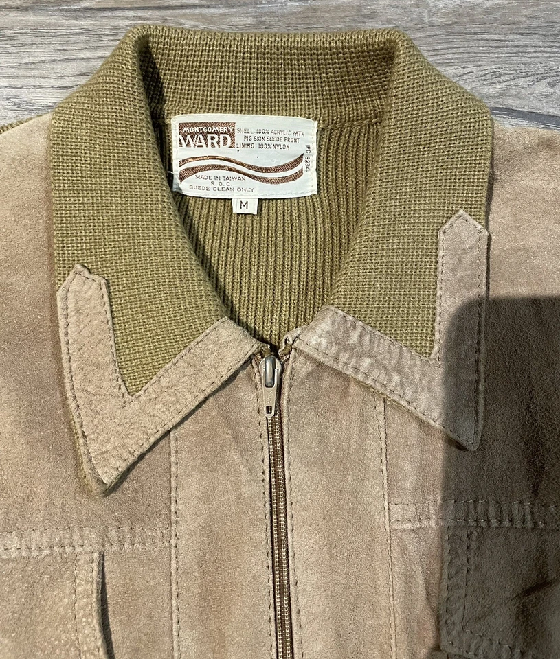Chaqueta Frontal Gamuza Marrón Mangas Acrílicas Cuello Trasero Montgomery Ward Años 70 M Foto 3 de 4