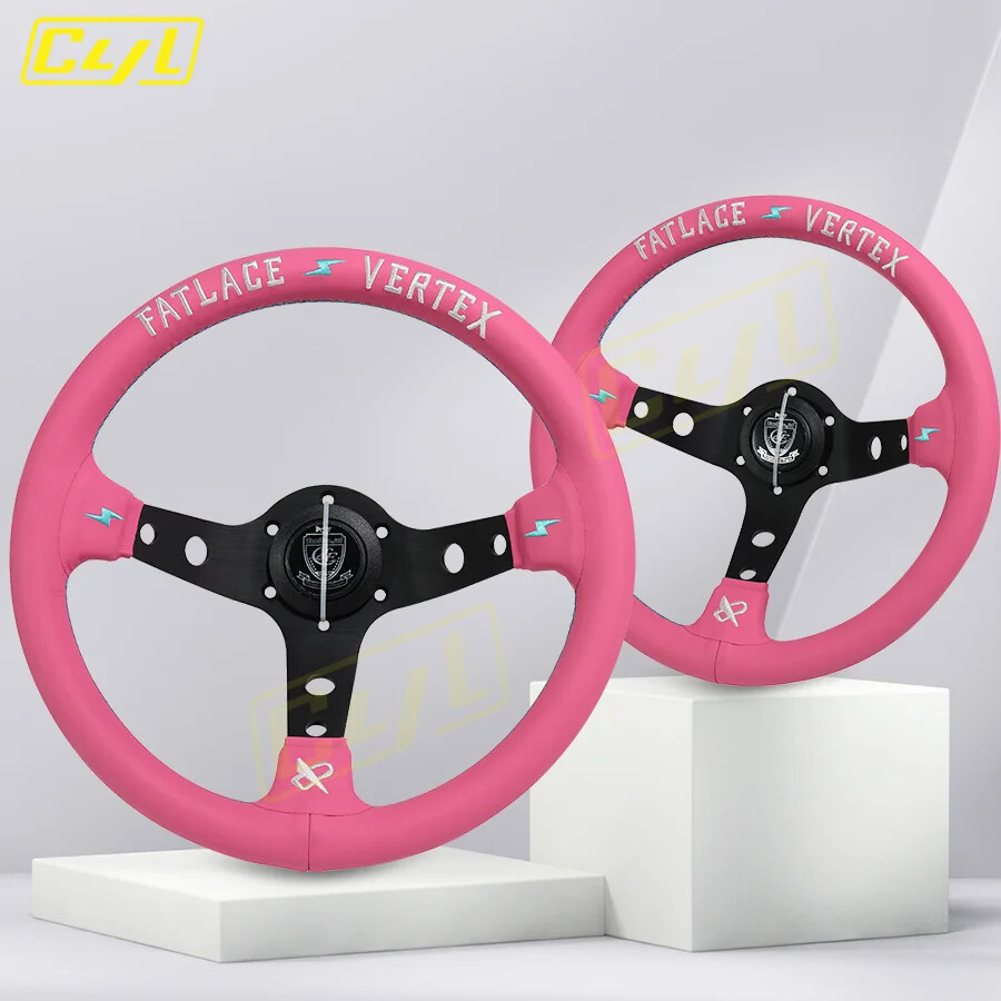 JDM Pink Color Vertex 13inch Steering Wheel Deep Dish Leather