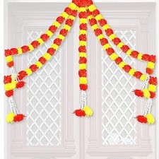Artificial Marigold Fluffy Flower Garlands String for D cor Pack of 5 Latkans 
