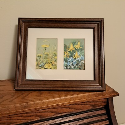 Double wooden and matted picture frame with Yellow Flower prints