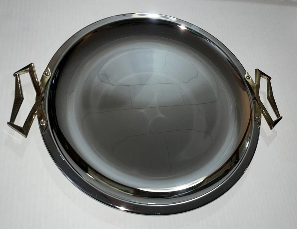Kromex Round Serving Tray Dish Silver Metal Chrome Handled Retro Decorative MCM - Image 4 of 4