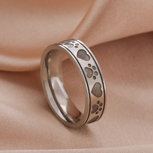 Hot new Heart Paws Ring Stainless Steel Pet Dog Cat Animal Footprints Band Rings - Picture 1 of 16