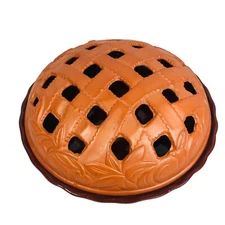 Vintage Gourmet Topf Terracotta Clay Pie Dish Plate Bakeware w/ Lattice Lid USA