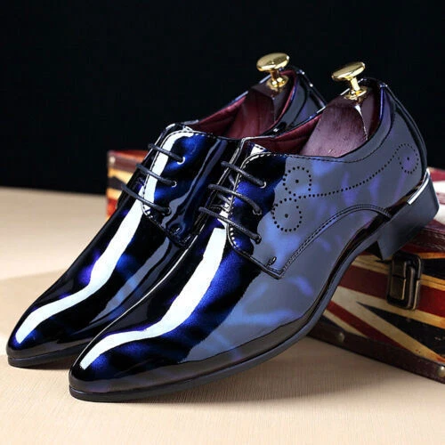 Herren Mode Lackleder Schnürschuhe Oxford Spitz zulaufend Elegant Business Schuhe - Bild 5 von 34
