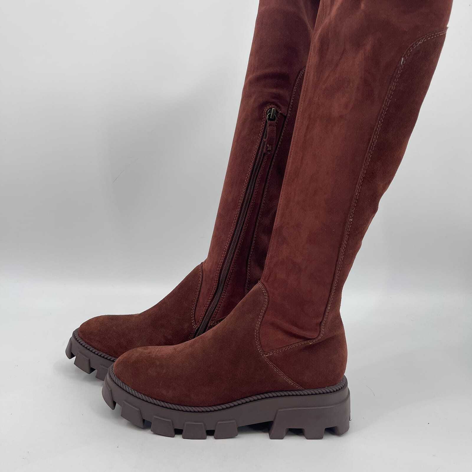 Kelsi Dagger Brown Suede Over the Knee Boots | Lug Sole Platform image 2