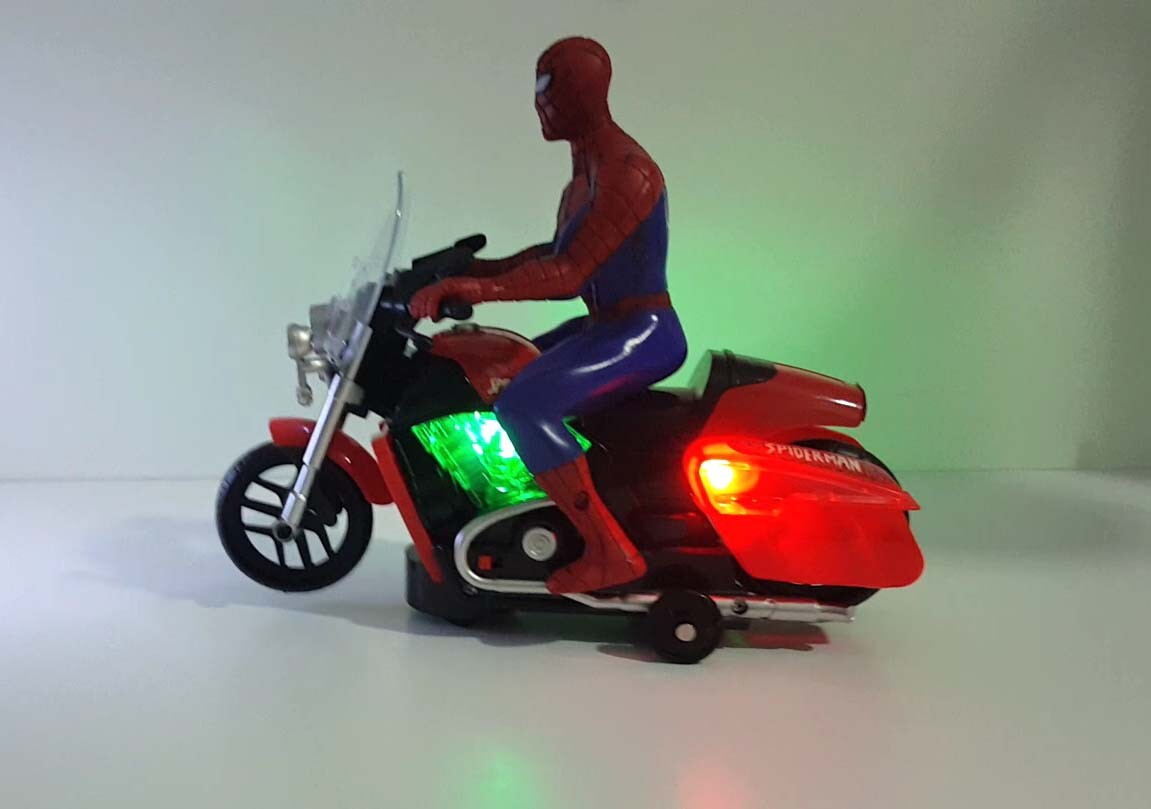 SpiderMan Motorcycle Fun Toy with Light and Sound Bump & Go | eBay
