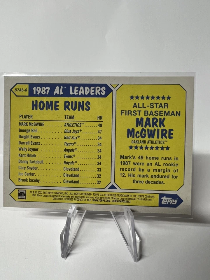 2022 MARK MCGWIRE TOPPS SERIES 2 1987 TOPPS ALL-STAR #87AS-8 OAKLAND A’S ✨💥✨ - Image 2 of 2